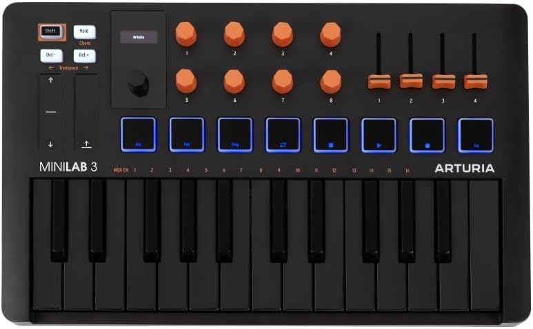 Arturia MiniLab 3 Compact MIDI Keyboard and Pad Controller | Orange Bundle with 6ft MIDI Cable + Microfiber Cleaning Cloth (3 Item) - Image 2